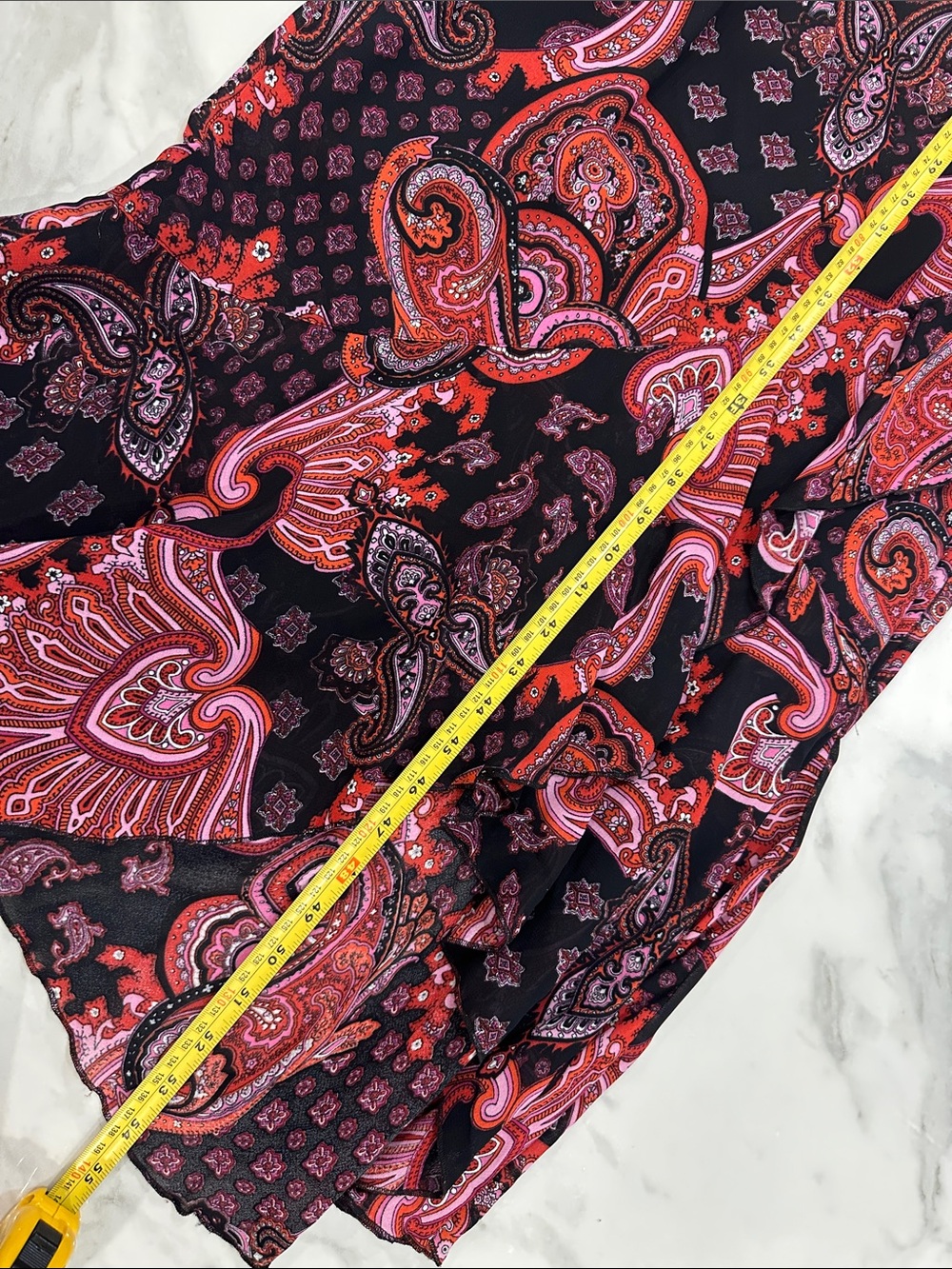 VINTAGE 90s Y2K V-Neck Black Pink Paisley Flutter-Sleeve Ruffle Hem Size 4 - Picture 15 of 15